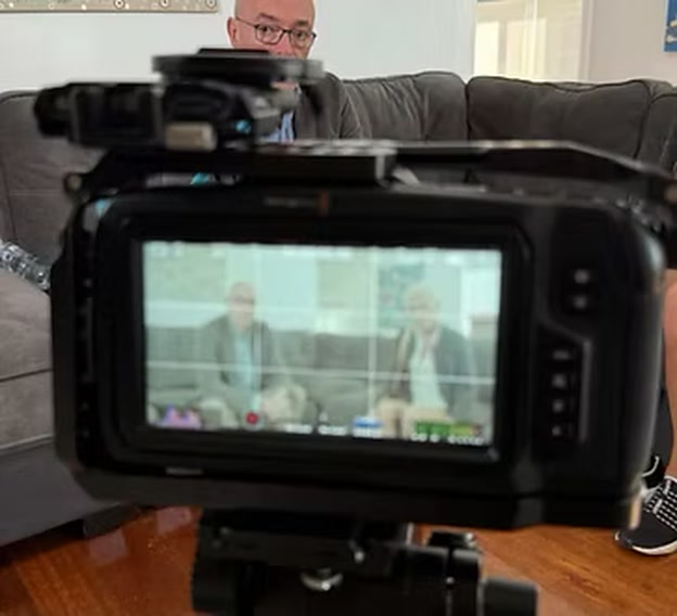 Close view of the camera monitor during filming
